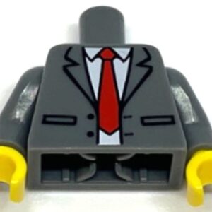 973pb1597c01 – Torso Suit Jacket Unbuttoned with Lapels, Pockets, White Shirt, and Red Tie Pattern / Dark Bluish Gray Arms / Yellow Hands