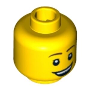 3626cpb0833 – Minifigure, Head Male Brown Eyebrows, Eyelashes, Open Lopsided Smile and Teeth Pattern – Hollow Stud