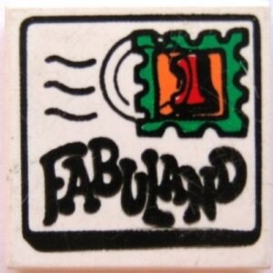 3068pb01 – Tile 2 x 2 with Fabuland Mail Envelope, Text and ‘1’ Stamp Pattern