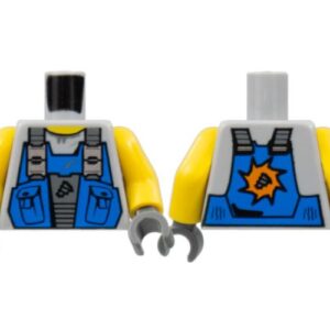 973pb0536c01 – Torso Power Miners Blue Vest with Pockets and Drill Tip over Sweaty Shirt Pattern / Yellow Arms / Dark Bluish Gray Hands