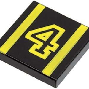 3068bpb0010 – Tile 2 x 2 with Groove with Number  4 Yellow Outline and Stripes Pattern