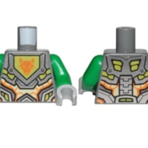 973pb2719c01 – Torso Nexo Knights Armor with Orange and Gold Circuitry and Lime Emblem Framed with Orange Fox Head Pattern / Green Arms / Light Bluish Gray Hands