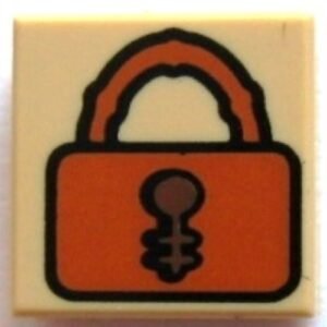 3070bpb007 – Tile 1 x 1 with Groove with Dark Orange Padlock with Reddish Brown Keyhole Pattern