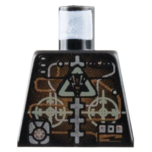 973pb0198 – Torso Space Insectoids Droid Dark Gray Triangle Logo and Circles, Silver and Copper Circuitry Pattern