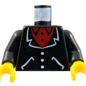 973p22c01 – Torso Suit with White Lapels, Pockets, Buttons, Red Undershirt Pattern / Black Arms / Yellow Hands