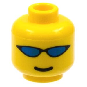 3626bpx87 – Minifigure, Head Glasses with Blue Wrap Sunglasses and Standard Smile Pattern – Blocked Open Stud