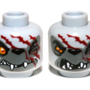 3626cpb0893 – Minifigure, Head Dual Sided Alien Chima Wolf with Orange Eye, Dark Gray Face and Red Scars, Closed Mouth / Open Mouth Pattern (Winzar) – Hollow Stud