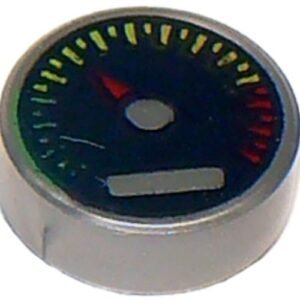 98138pb010 – Tile, Round 1 x 1 with Black Gauge with Red Pointer and Green, Yellow, and Red Tick Marks Pattern