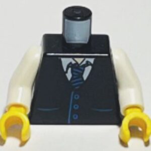 973pb0321c02 – Torso Vest with Pockets and Buttons over White Shirt, Tie with Blue Stripes, Light Nougat Neck Pattern / White Arms / Yellow Hands