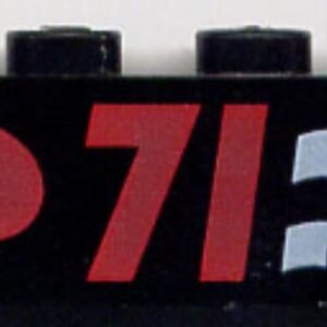 3010pb014 – Brick 1 x 4 with Octan Logo, Red ’71’, and White Checkered Flag Pattern