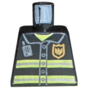 973pb0300 – Torso Fire Uniform Gold Badge, Silver Reflective Stripes, Dark Bluish Gray Radio Pattern