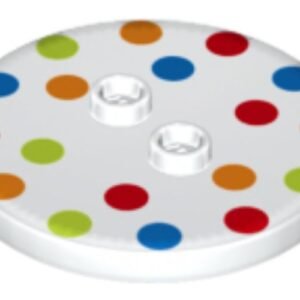 32627pb01 – Tile, Round 4 x 4 with 2 Hollow Studs with Polka Dot Pattern