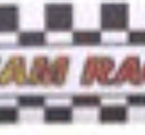 dupcloth04 – Duplo, Cloth Banner with Faded Yellow to Red ‘TEAM RACE’ on Black and White Checkered Background Pattern