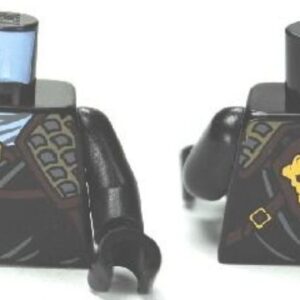 973pb1035c01 – Torso Ninjago Wrap with Dark Tan and Dark Bluish Gray Shoulder Armor, Dark Brown Straps with Gold Buckles, Stone Gorilla Head on Back Pattern / Black Arms / Black Hands