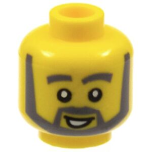 3626bpx288 – Minifigure, Head Dark Bluish Gray Thick Eyebrows, Angular Beard and Thick Sideburns, Lopsided Open Mouth Smile with White Teeth Pattern – Blocked Open Stud