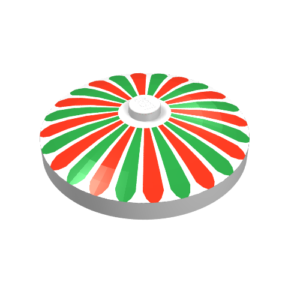 3960p01 – Dish 4 x 4 Inverted (Radar) with Solid Stud with Red and Green Stripes / Petals Pattern