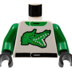 973pb0013c01 – Torso Racers Racing Suit with Green Alligator / Crocodile and Collar, Black Belt Pattern / Green Arms / Black Hands