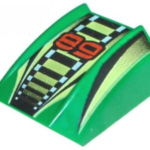 30602pb007 – Slope, Curved 2 x 2 Lip with '89', Lime/Black/White Stripes Pattern