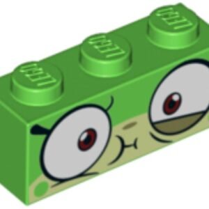 3622pb079 – Brick 1 x 3 with Cat Face Wide Eyes and Olive Green Lower Eyelid, Sick Expression with Closed Mouth Pattern (Queasy Unikitty)