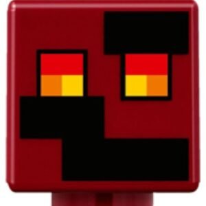 19729pb020 – Minifigure, Head, Modified Cube with Pixelated Black Blocks and Red, Orange, and Yellow Eyes Pattern (Minecraft Magma Cube)