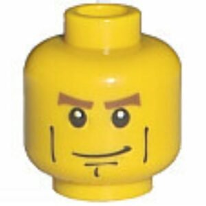 3626bpb0204 – Minifigure, Head Male Brown Eyebrows, White Pupils, Vertical Cheek Lines, Chin Dimple Pattern – Blocked Open Stud