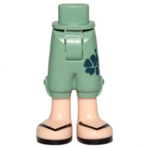 92251c00pb18 – Mini Doll Hips and Trousers Cropped with Dark Blue Four-Leaf Clover, Light Nougat Legs and Black Sandals Pattern – Thick Hinge