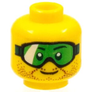 3626cpb1116 – Minifigure, Head Glasses with Green Goggles and Brown Stubble Pattern – Hollow Stud