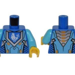 973pb2238c01 – Torso Nexo Knights Armor with Orange and Gold Circuitry and Blue Emblem with White Chicken Pattern / Medium Azure Arms / Yellow Hands