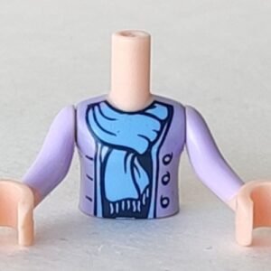 FTGpb033c01 – Torso Mini Doll Girl Medium Lavender Jacket with Bright Light Blue Scarf Pattern, Light Nougat Arms with Hands with Lavender Sleeves