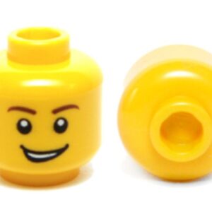 3626cpb0405 – Minifigure, Head Male Reddish Brown Eyebrows, Open Lopsided Grin with Teeth, White Pupils Pattern – Hollow Stud