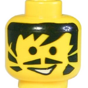 3626bpx121 – Minifigure, Head Moustache Pointed, Black Hair and Sideburns, Open Mouth Pattern – Blocked Open Stud