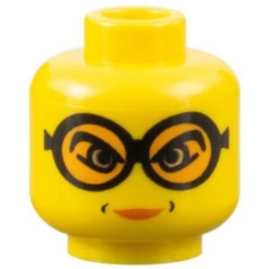 3626bpb0126 – Minifigure, Head Female Glasses with Orange Goggles, Dimples Around Lips Pattern – Blocked Open Stud