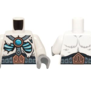 973pb1915c01 – Torso Fur with Sand Blue Belt and Straps, Copper Buckle, Glowing Bones and Dark Azure Round Jewel (Chi) Pattern / White Arms / Light Bluish Gray Hands