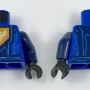 973pb2752c01 – Torso Nexo Knights Armor with Blue Circuitry, Dark Blue Center Panel, Falcon Symbol on Pentagonal Shield Pattern / Dark Blue Arms / Black Hands