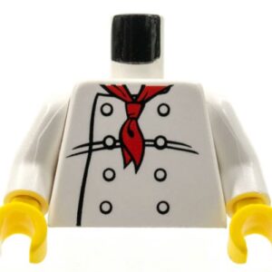 973px4c01 – Torso Chef with 8 Buttons, Long Red Neckerchief, Black Wrinkles Pattern / White Arms / Yellow Hands