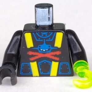 973pb0075c02 – Torso Aquazone Aquashark Blue Shark with Red 'X' Pattern / Black Arms / Black Hand Right / Trans-Neon Green Hook Left