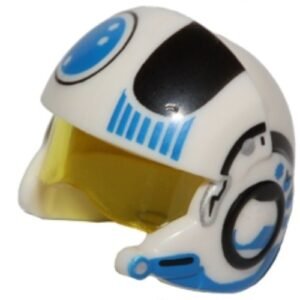 21566c01pb03 – Minifigure, Headgear Helmet SW Rebel Pilot Raised Front and Microphone with Trans-Yellow Visor with Black and Blue Stripes and Blue Circle Pattern