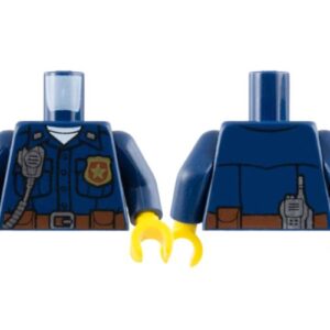 973pb3011c01 – Torso Police Uniform with Gold Badge over White Shirt, Silver Radio, Reddish Brown Belt with Buckle and Pouches Pattern / Dark Blue Arms / Yellow Hands