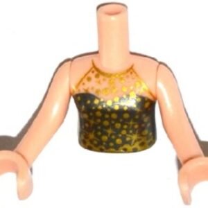 FTGpb079c01 – Torso Mini Doll Girl Pearl Dark Gray Halter Top with Gold Trim, Spots and Stars Pattern, Light Nougat Arms with Hands