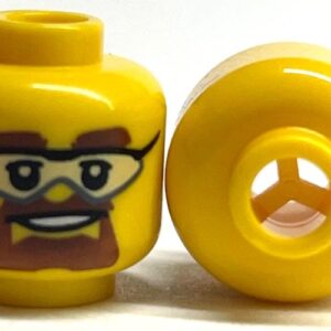 3626bpb0803 – Minifigure, Head Glasses with Safety Goggles, Brown Eyebrows and Goatee Pattern – Blocked Open Stud