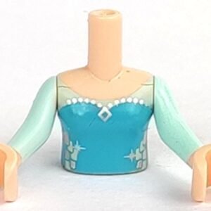 FTGpb059c01 – Torso Mini Doll Girl Medium Azure Top with Silver Icons Pattern, Light Nougat Arms with Hands with Light Aqua Sleeves