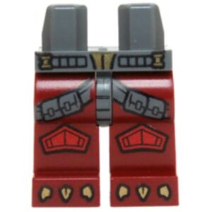 970c59pb04 – Hips and Dark Red Legs with Dark Bluish Gray Straps, Red Knee Pads and Gold Talons Pattern
