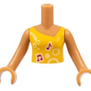 FTGpb012c01 – Torso Mini Doll Girl Bright Light Orange Vest Top with Music Notes and Circles Pattern, Medium Nougat Arms with Hands