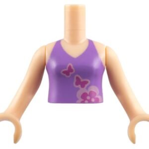 FTGpb007c01 – Torso Mini Doll Girl Medium Lavender Halter Top with Dark Pink Butterflies and Flower Pattern, Light Nougat Arms with Hands