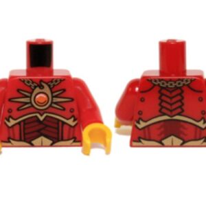 973pb1723c01 – Torso Dark Red and Gold Armor and Necklace with Orange Round Jewel (Fire Chi) Pattern / Red Arms / Yellow Hands