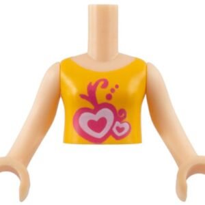 FTGpb006c01 – Torso Mini Doll Girl Orange Vest Top with Hearts Pattern, Light Nougat Arms with Hands