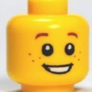 3626bpb0471 – Minifigure, Head Child with Reddish Brown Eyebrows and Freckles, Open Mouth Smile with Teeth Pattern – Blocked Open Stud