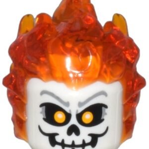 26990pb06 – Minifigure, Head, Modified with Molded Trans-Orange Flaming Hair and Printed Skull with Bright Light Orange Eyes Pattern (Ghost Rider, Johnathon « Johnny » Blaze)