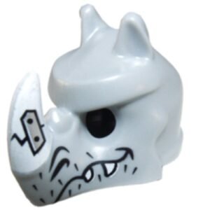 15067pb01 – Minifigure, Headgear Mask Rhinoceros with Fangs, Stubble and Cracked White Horn Pattern