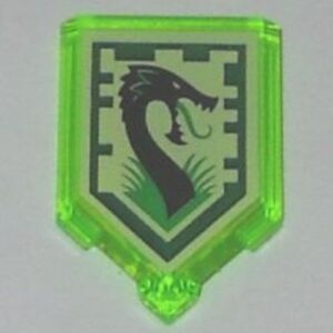 22385pb012 – Tile, Modified 2 x 3 Pentagonal with Nexo Power Shield Pattern – Jungle Dragon